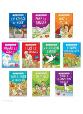 Ezop Masalları Seti (10 Kitap - Büyük Boy); 1. ve 2. Sınıflar İçin Eğik El Yazısı