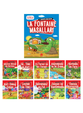 La Fontaine Masalları(10 Kitap+Soru Kitapçığı); 1. ve 2. Sınıflar İçin Eğik El Yazılı